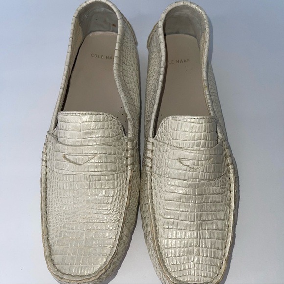 Cole Haan Trillby driving Moccasin penny loafer Leather Crocodile 8 white chic - Picture 11 of 16